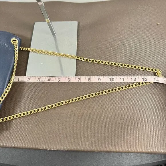 Michael Kors Women's Jet Set Chain Leather Small Shoulder Flap Navy Blue Bag - Picture 10 of 11